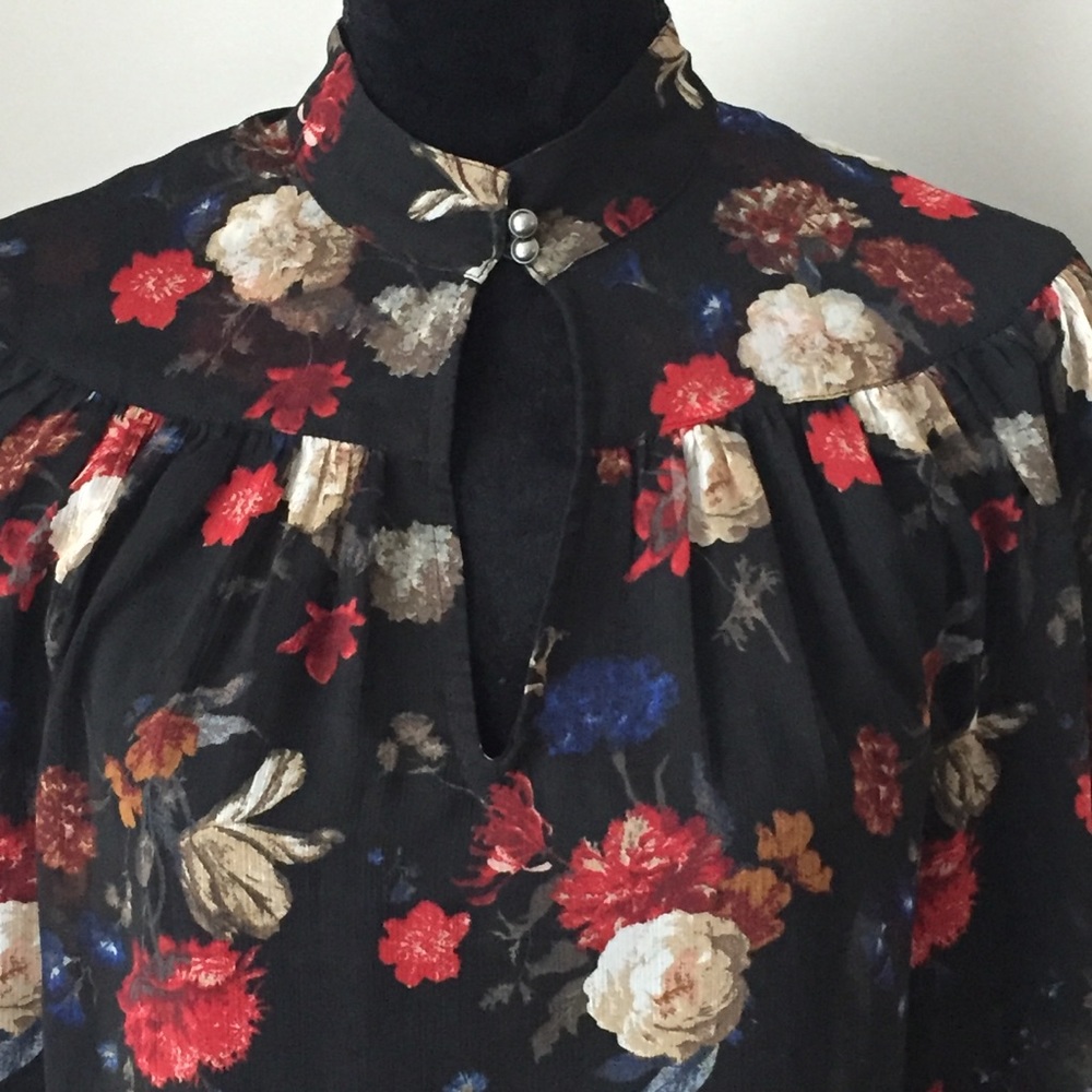 LUCKY BRAND Blouse Floral Sheer XS - Picture 2 of 8